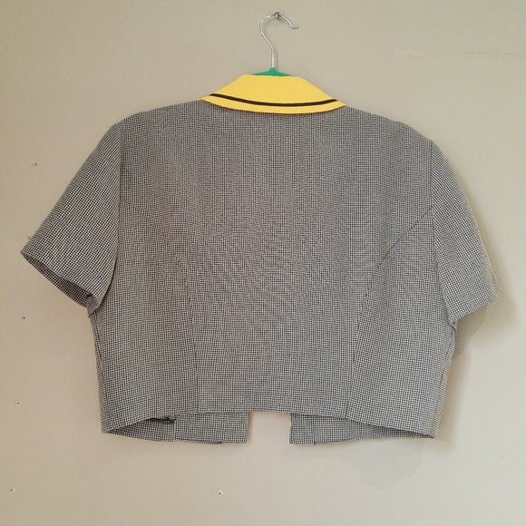 Short Sleeve Cropped Blazer Black and Yellow - Picture 5 of 5